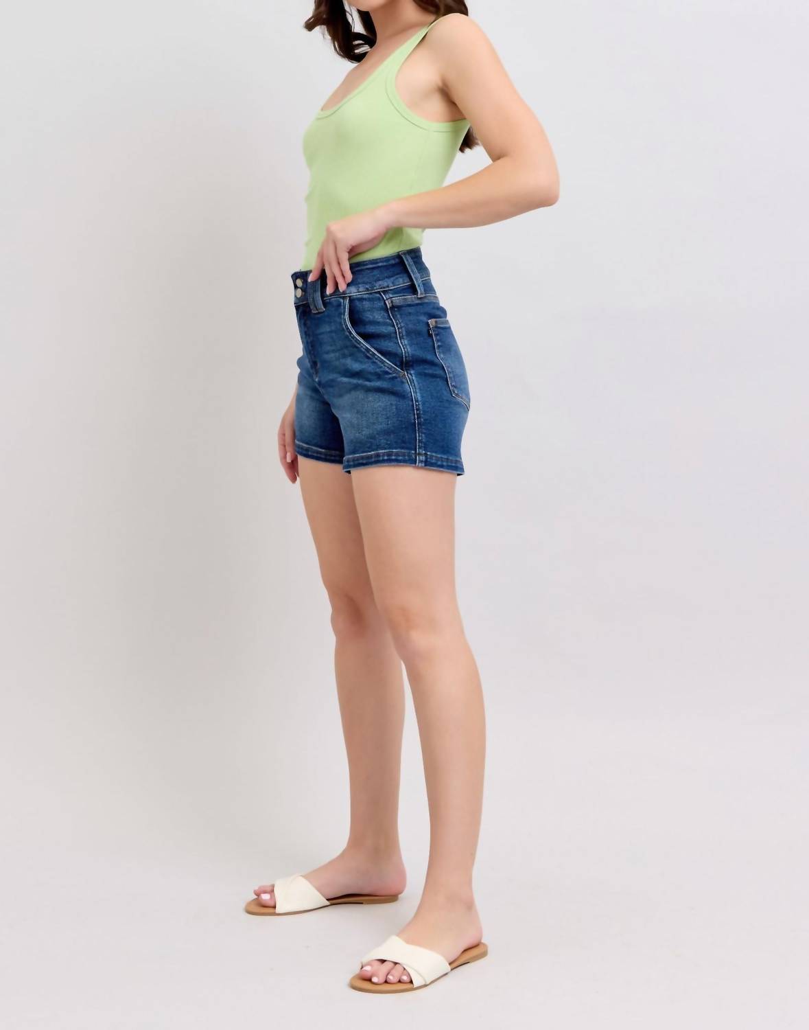 Judy Blue High Waist Double Button Waistband Shorts in blue - women's shorts - view 5