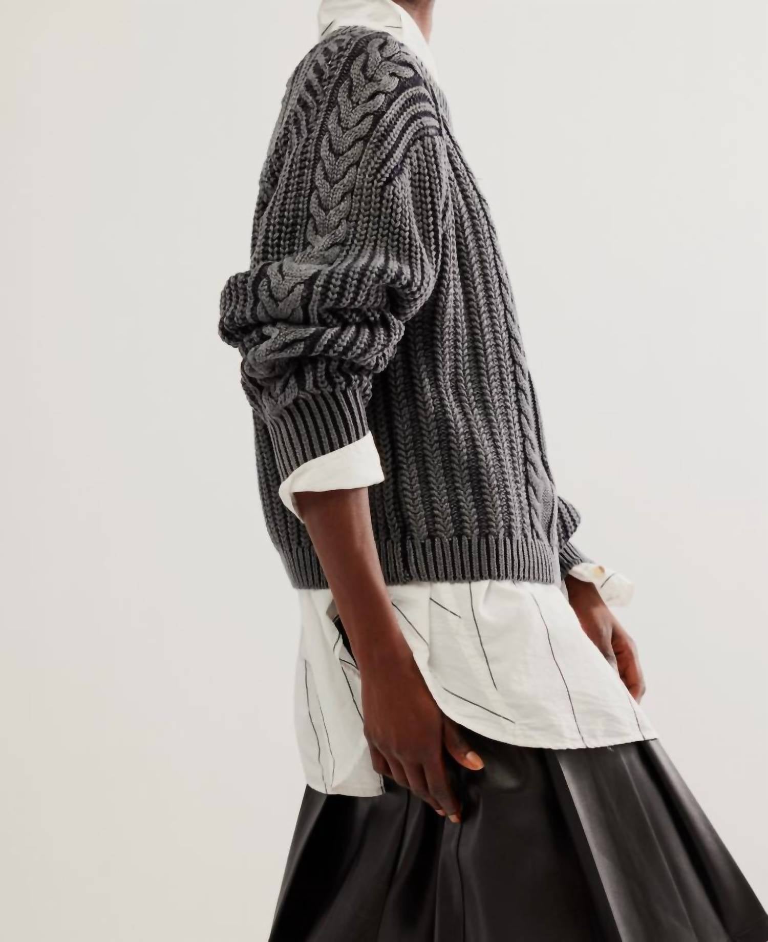 Free People Parker Cable Knit Sweater in grey - women's sweater - detail view