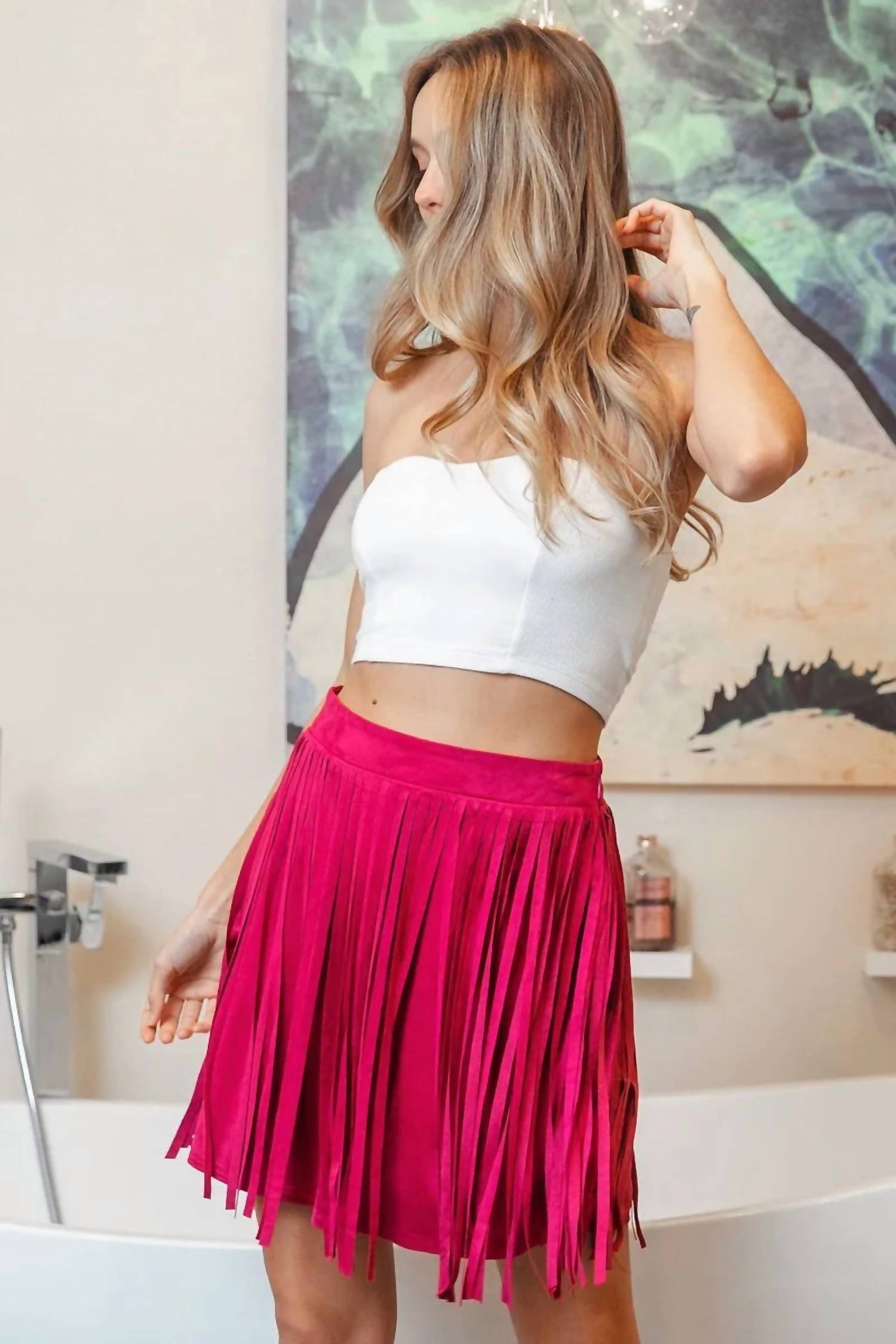 Bibi - Fringe Detailed Suede Skirt