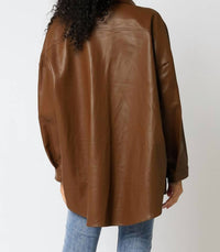 Olivaceous - Faux Leather Oversized Shacket