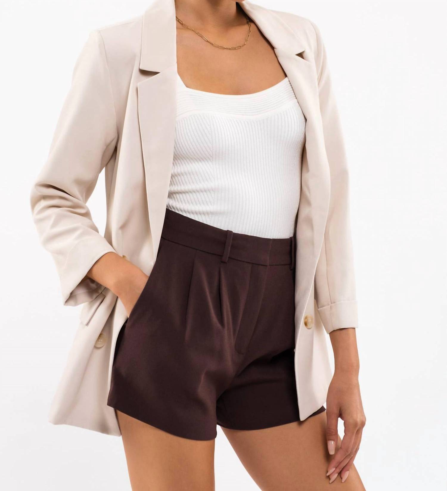 The Workshop Studio - Karla Folded 3/4 Sleeve Open Blazer