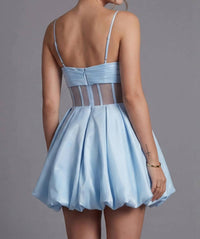 Jovani - Allie Satin Bubble Hem Mini Dress
