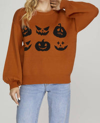 She + Sky - LONG SLEEVE HALLOWEEN PATTERN SWEATER TOP