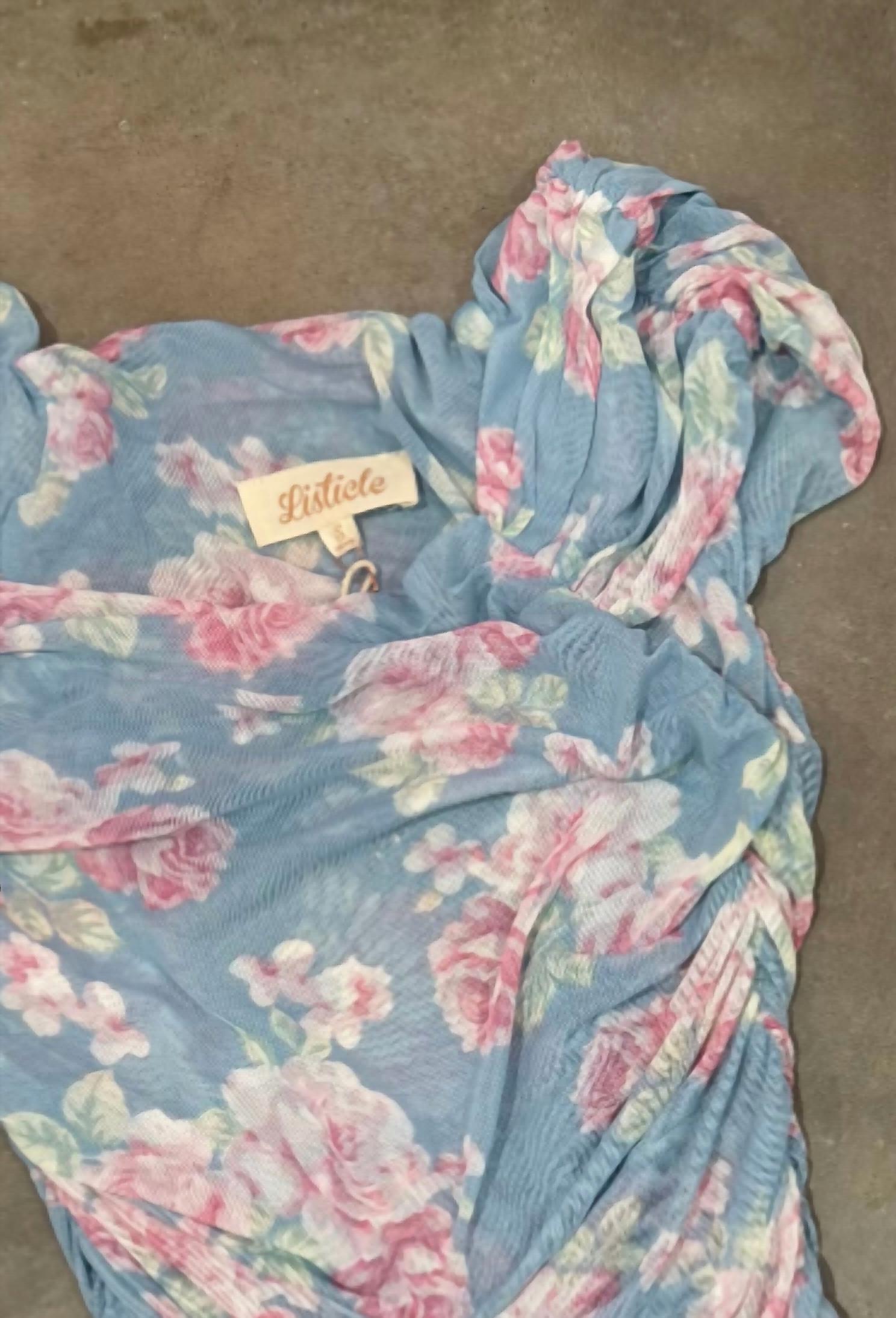 Listicle - Women's Floral Mesh Cinched Top