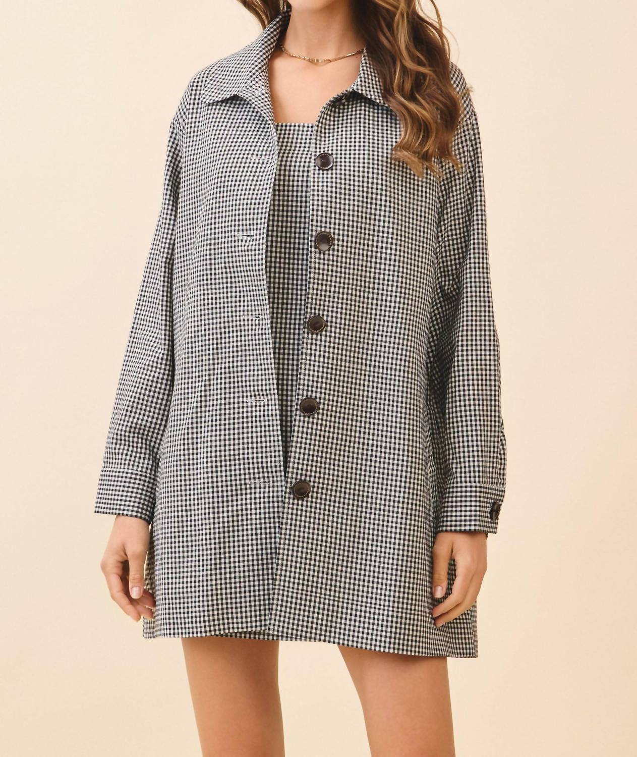 Tcec - Gingham Button Down Oversized Fit Jacket