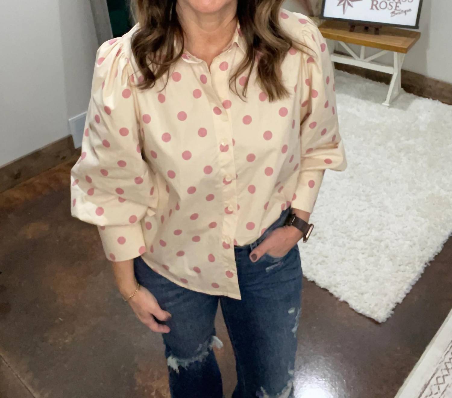 Vine & Love - Playful Polka Dot Puff Sleeve Top