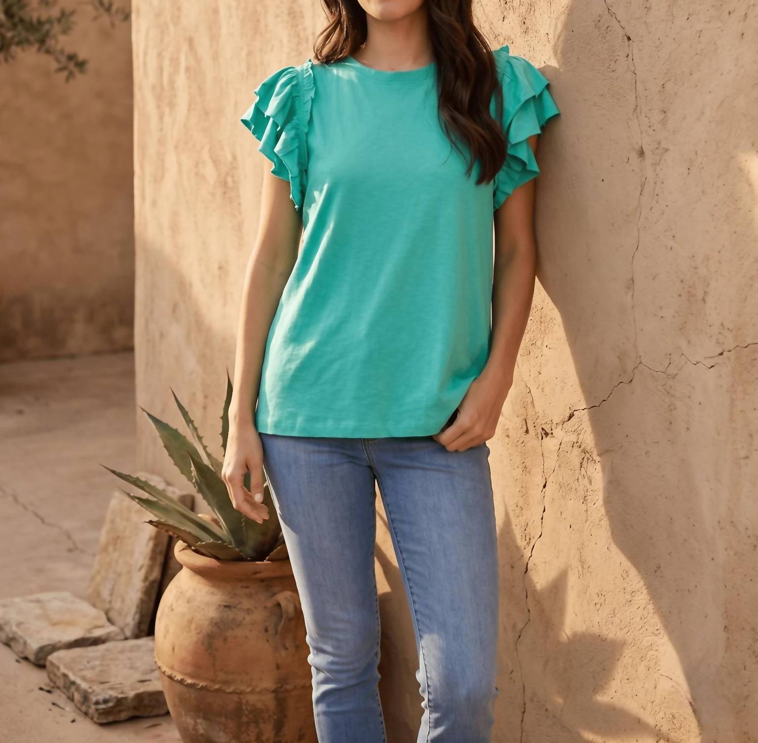 Apny - Ruffle Cap Sleeve Tee