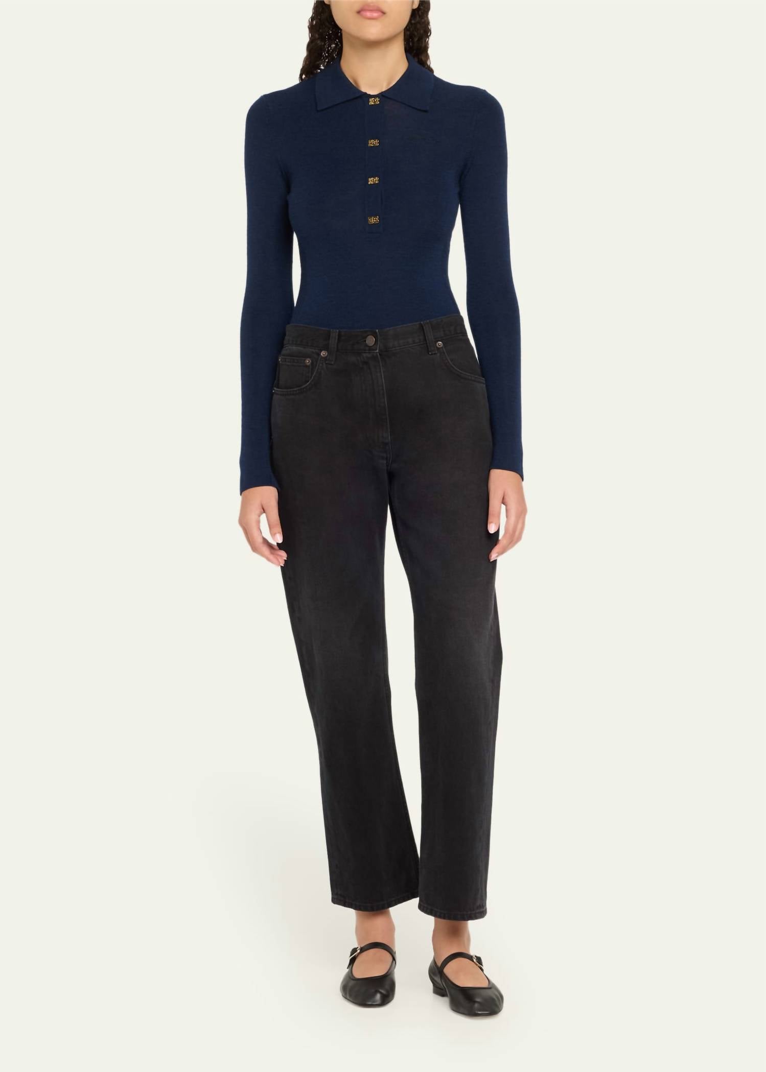 Ganni - Mini Ribbed Merino Polo Top