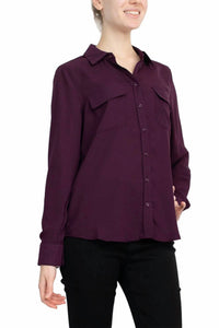 Magaschoni - Collar Neck Long Sleeves Front Button Detail Top