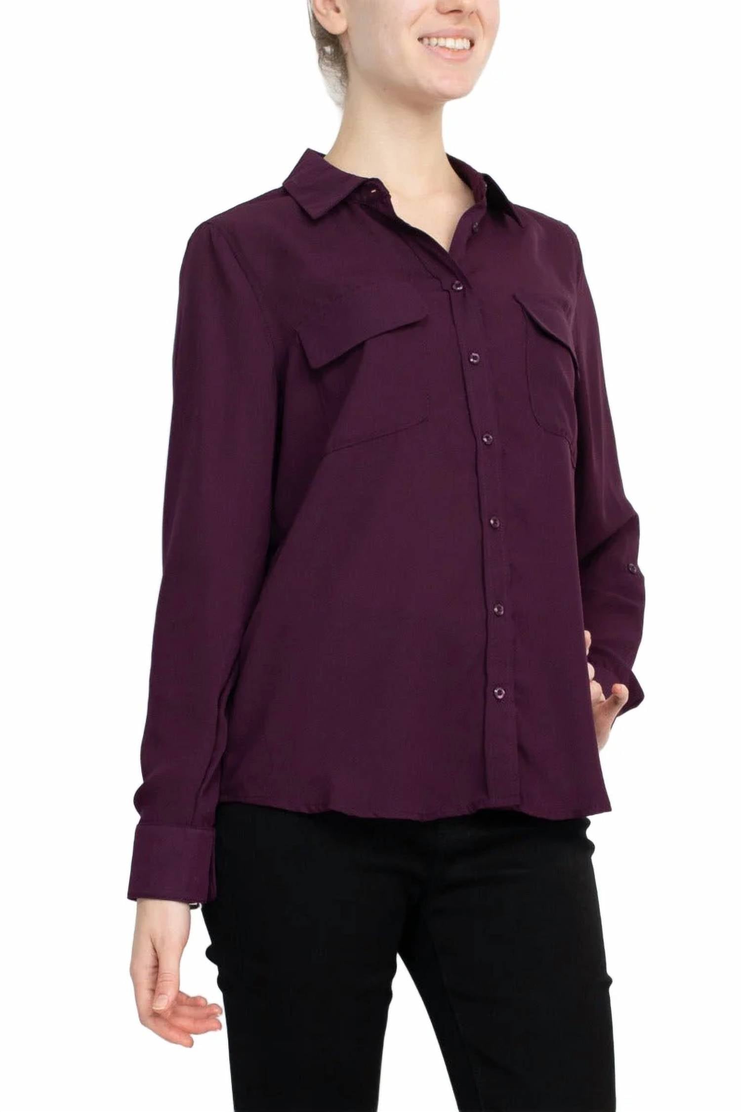 Magaschoni - Collar Neck Long Sleeves Front Button Detail Top