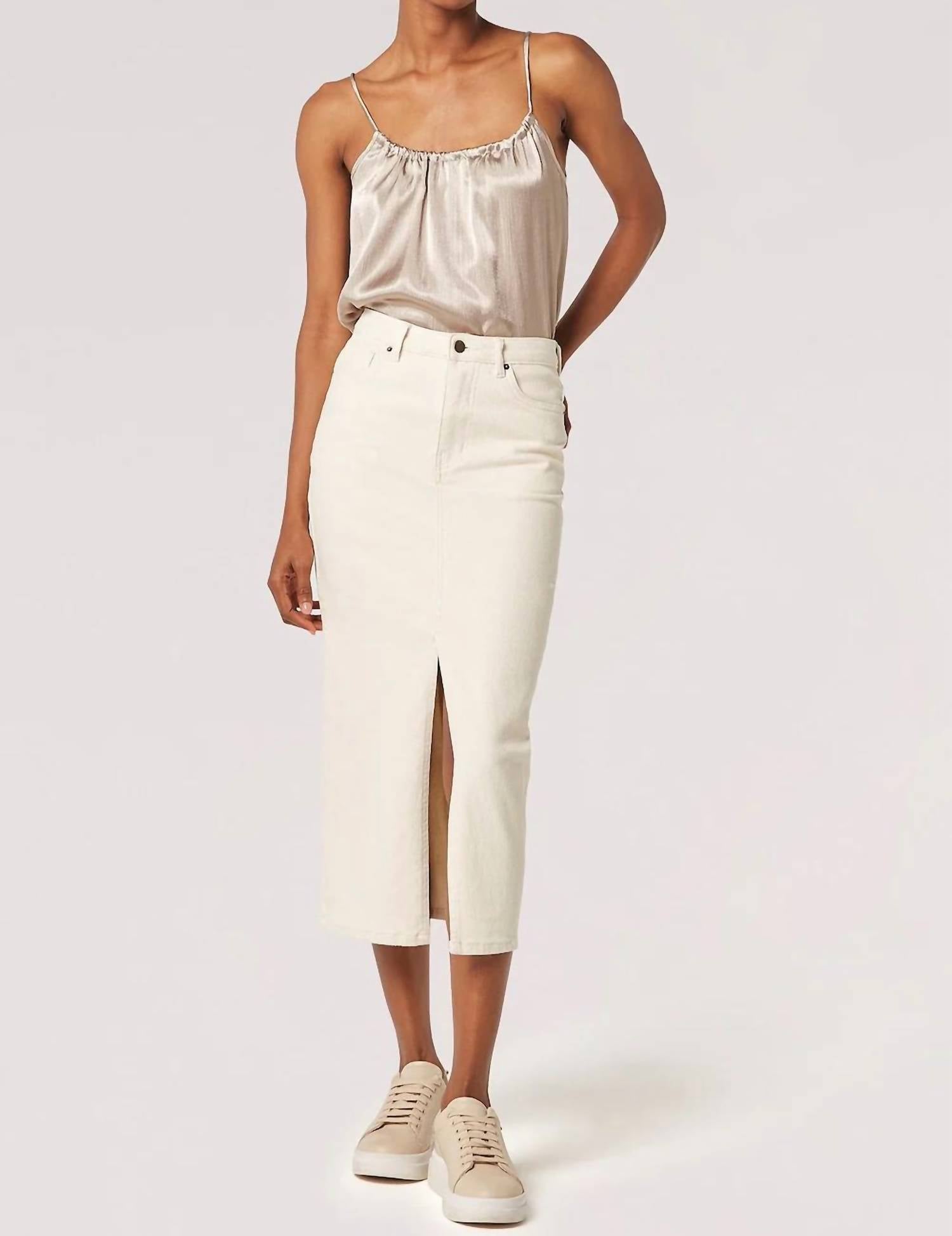 Apricot - Split Seam Denim Midi Skirt