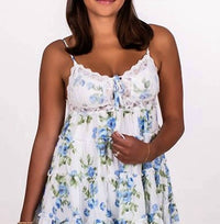 Sky To Moon - Women's Lace Overlay Floral Tiered Dress