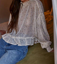 By Together - Woven Polyester Floral Print See Through Smocked Top