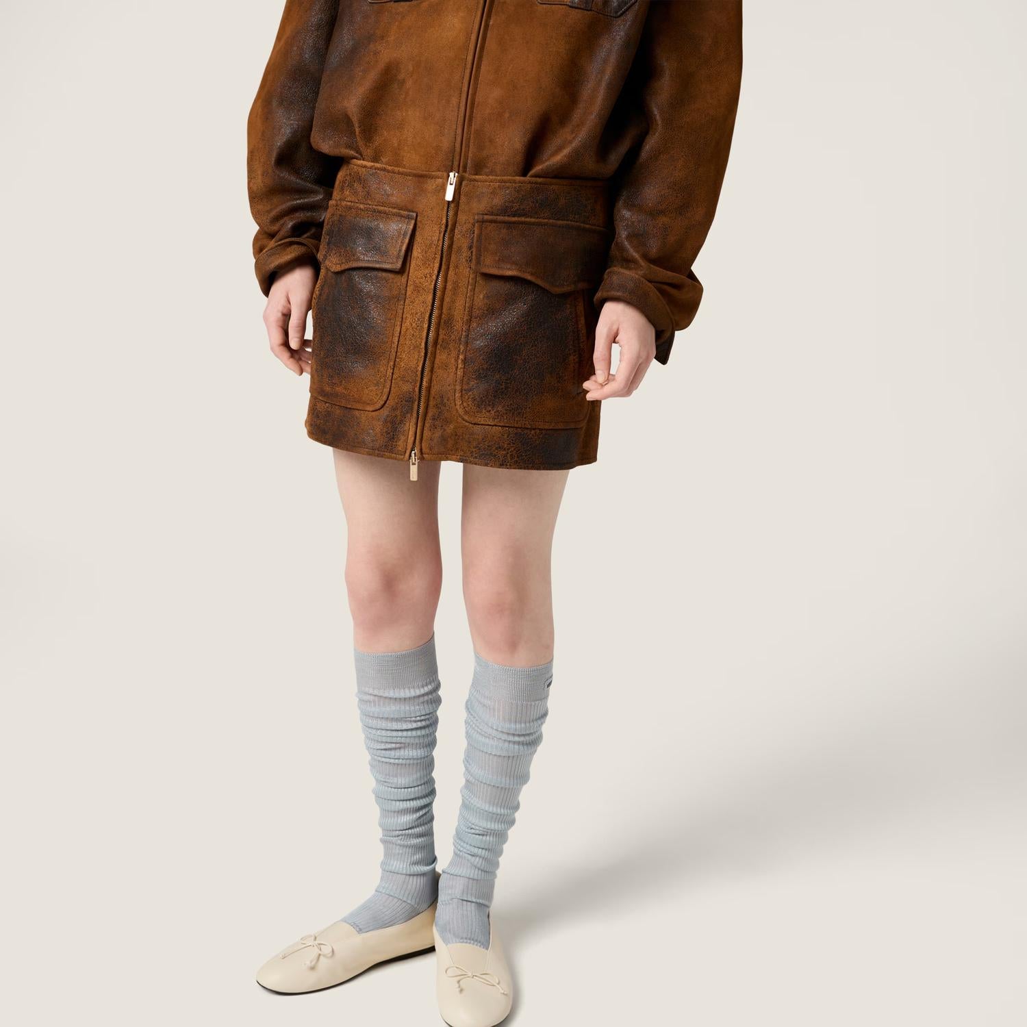 Miu Miu - Waxed Suede Leather Mini Skirt
