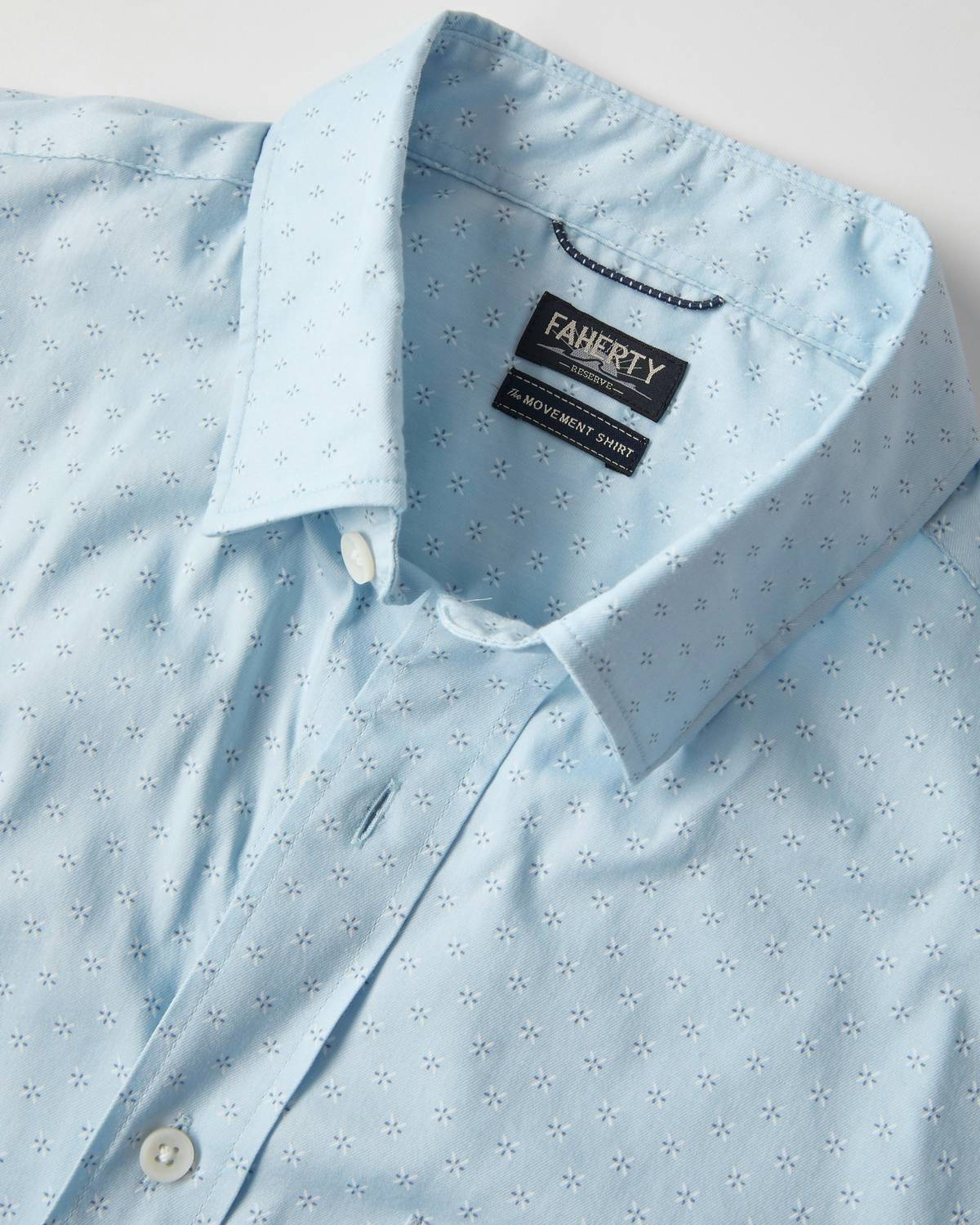 Faherty Men's Movement Short Sleeve Shirt in blue sand diamond - men's shirt - alternate view