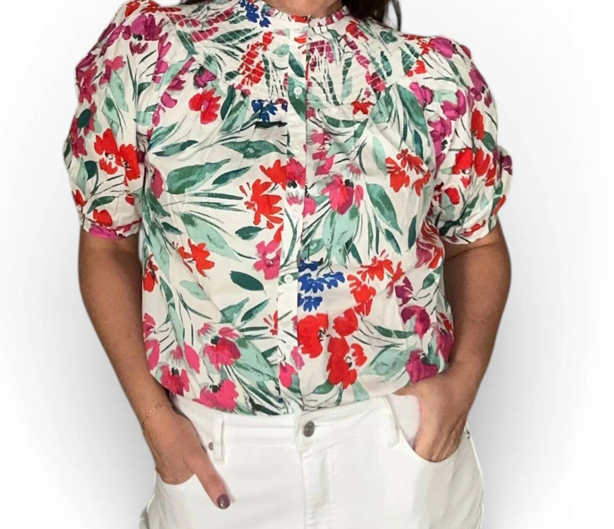 Sugarlips - Women's Kivia Blossom Smocked Mock Neck Top