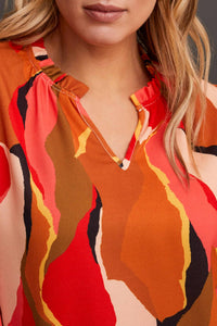 TRIBAL Ruffle Neck Long Sleeve Blouse in desert sun - women's blouse - view 4