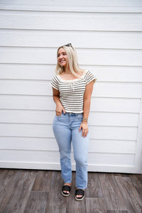 Doe And Rae - Vintage Striped Crochet Knit Top