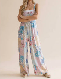 Haptics - Floral Patchwork Wide Leg Bib Jumpsuit - Plus