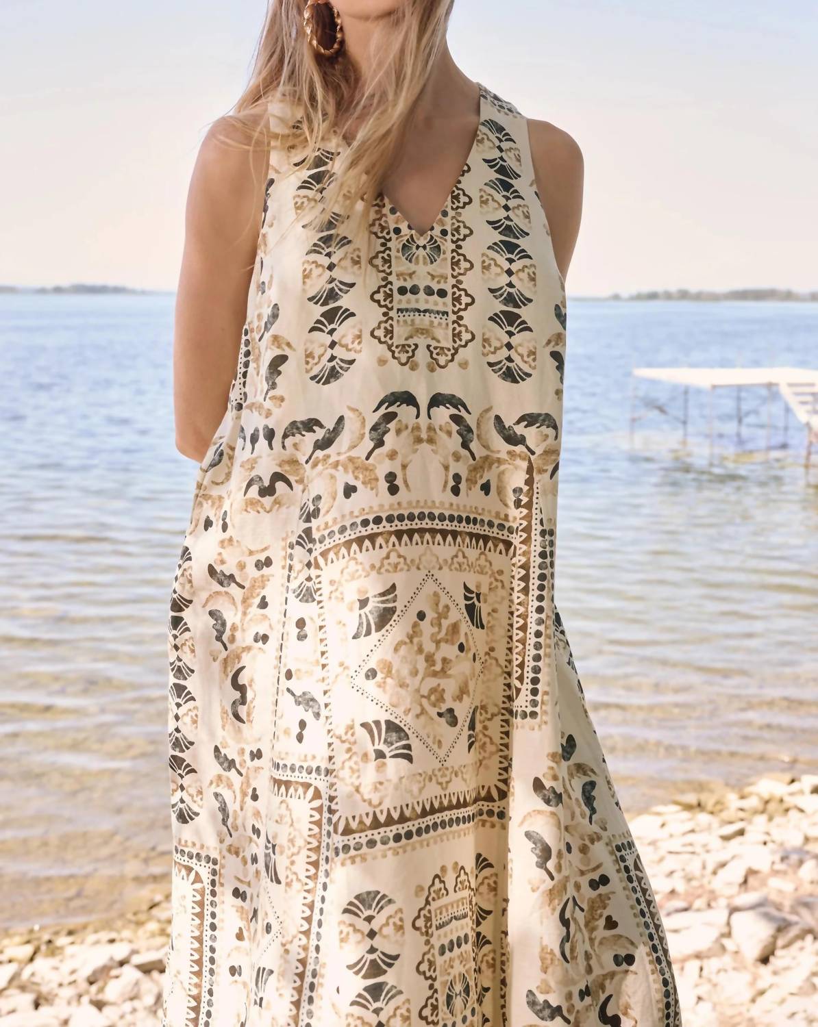 Joseph Ribkoff - Linen Scarf Print Maxi A-line Dress