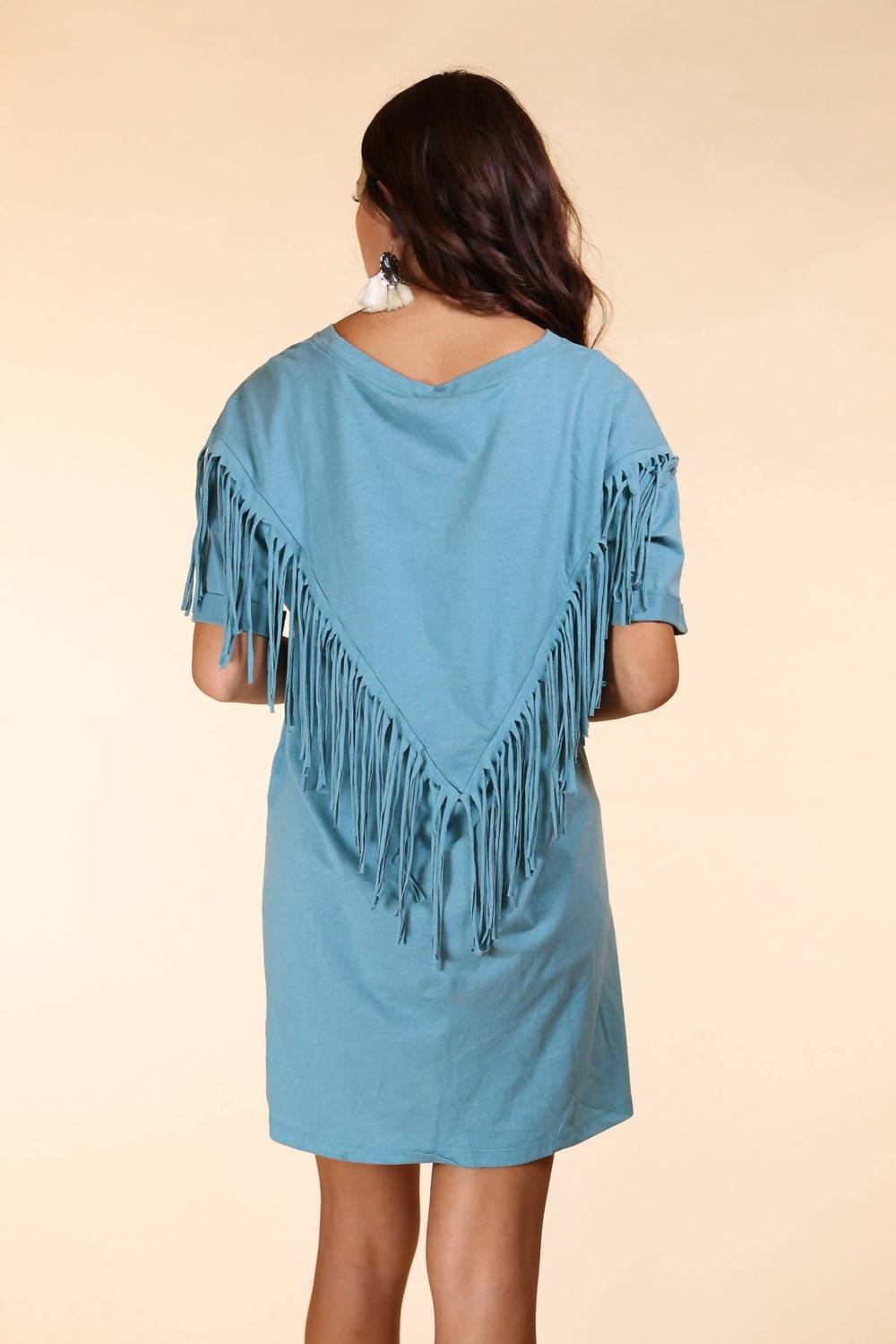 Grace + Emma - Just Leave Her Wild Fringe T-shirt Mini Dress