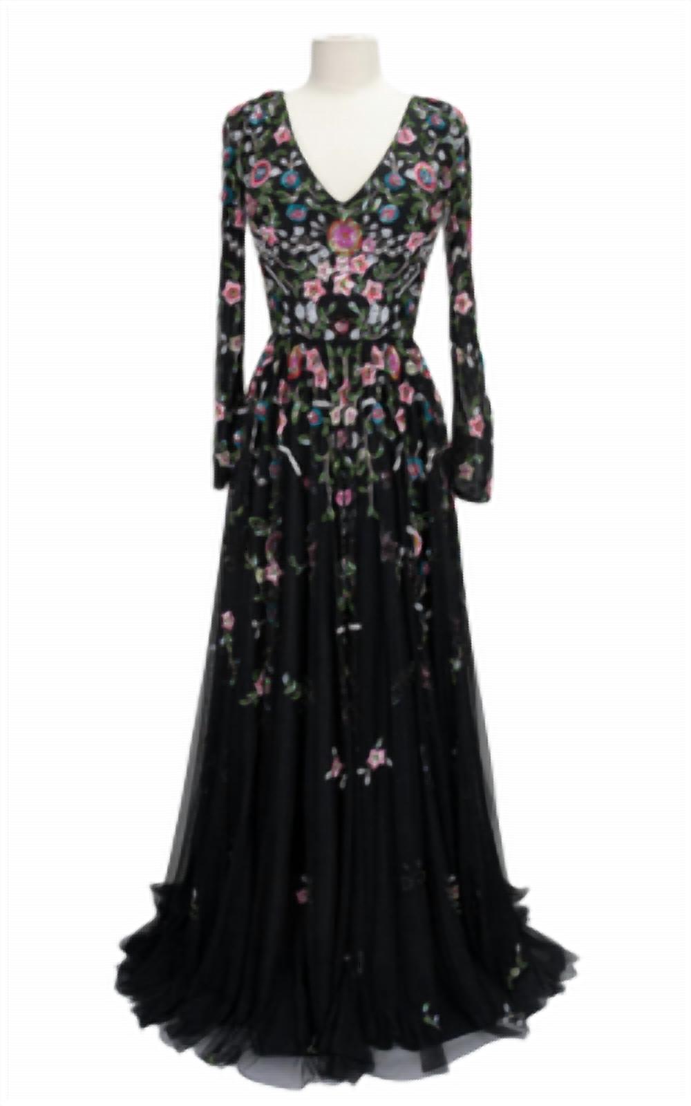 Paul Rekhi - Women's Long Sleeve Floral A-line Gown
