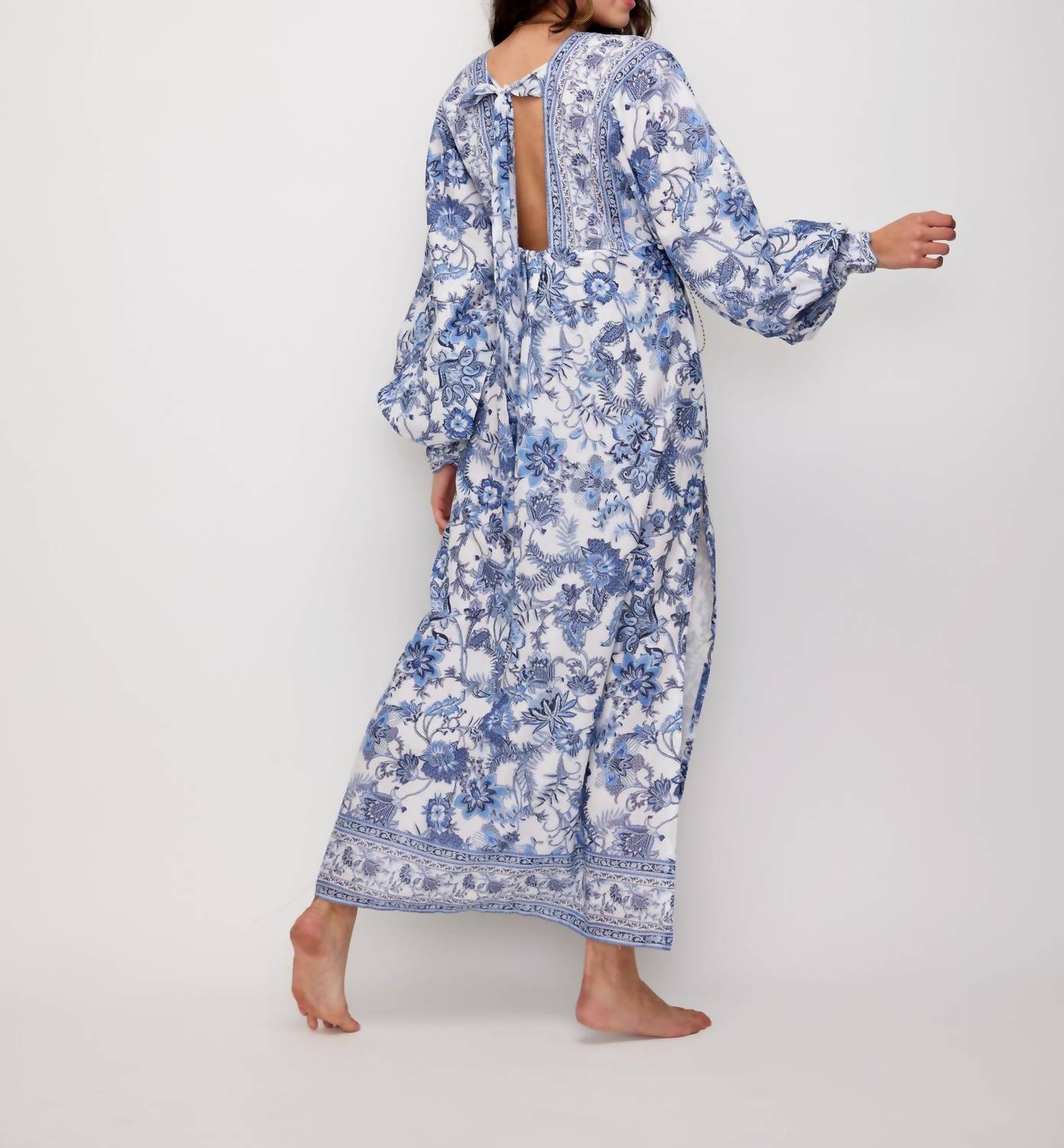 NIBI MTK Thea Maxi Dress in esti white blue - women's dress - detail view