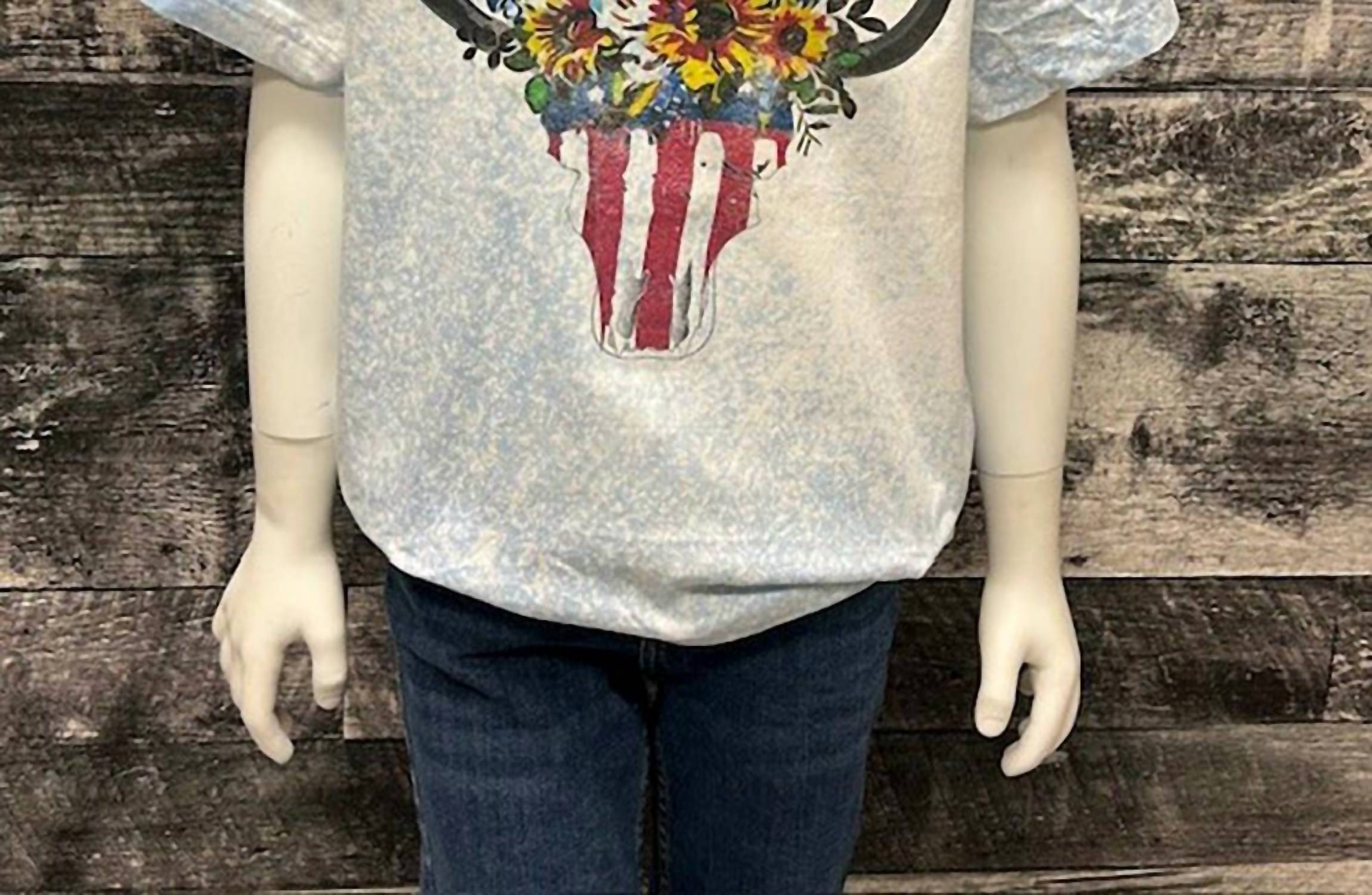 BRATTI MATI Girls American Child Washed Top in blue bleach - kids' blouse