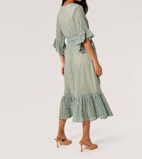 Apricot - Lace Ruffle Wrap Midi Dress