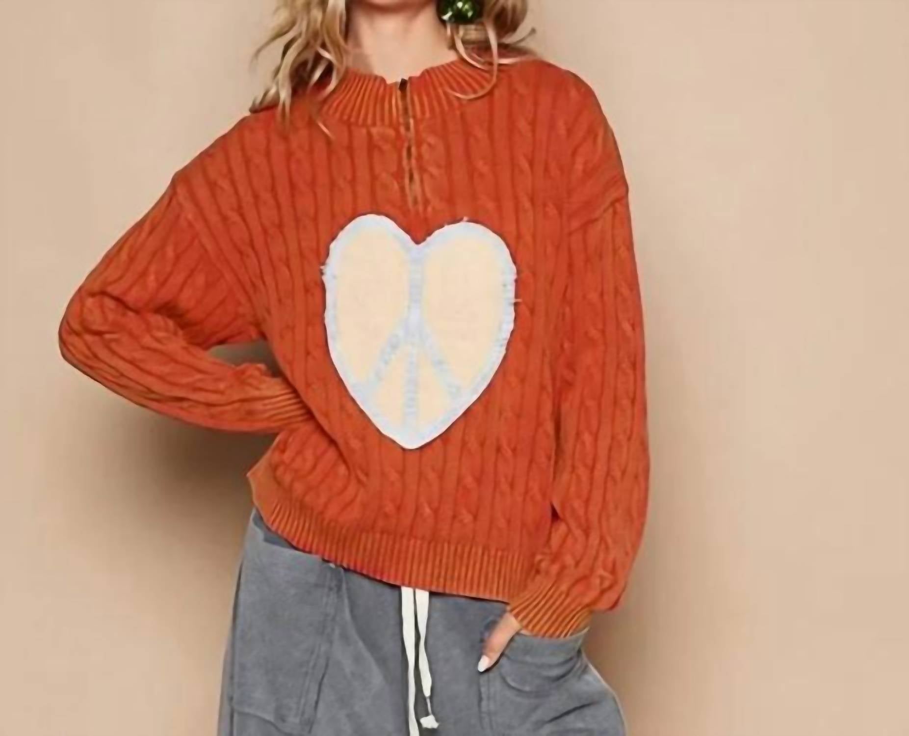 POL Apple Red Heart Sweater in pale red - women's sweater
