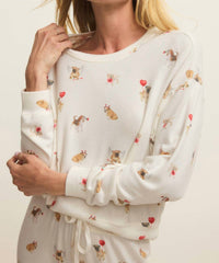 Z Supply Bisous Love Pup Top in vanilla ice 4 - women's long sleeve top - detail view