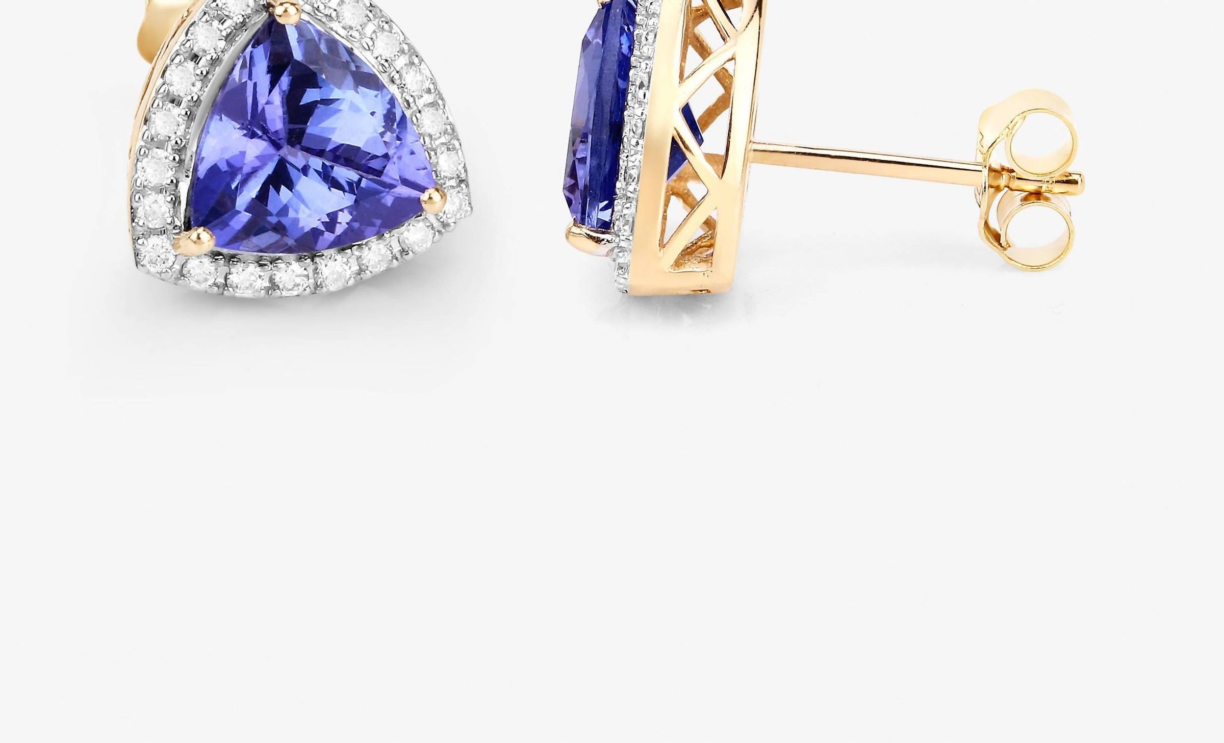 Diana M Jewels Women's Trillion Natural Tanzanite Stud Earrings (3.82 Ct) - Signature Plus in 14k yellow gold - women's jewelry - detail view