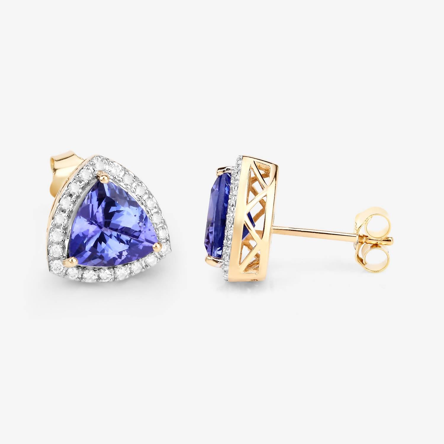 Diana M Jewels Women's Trillion Natural Tanzanite Stud Earrings (3.82 Ct) - Signature Plus in 14k yellow gold - women's jewelry - alternate view
