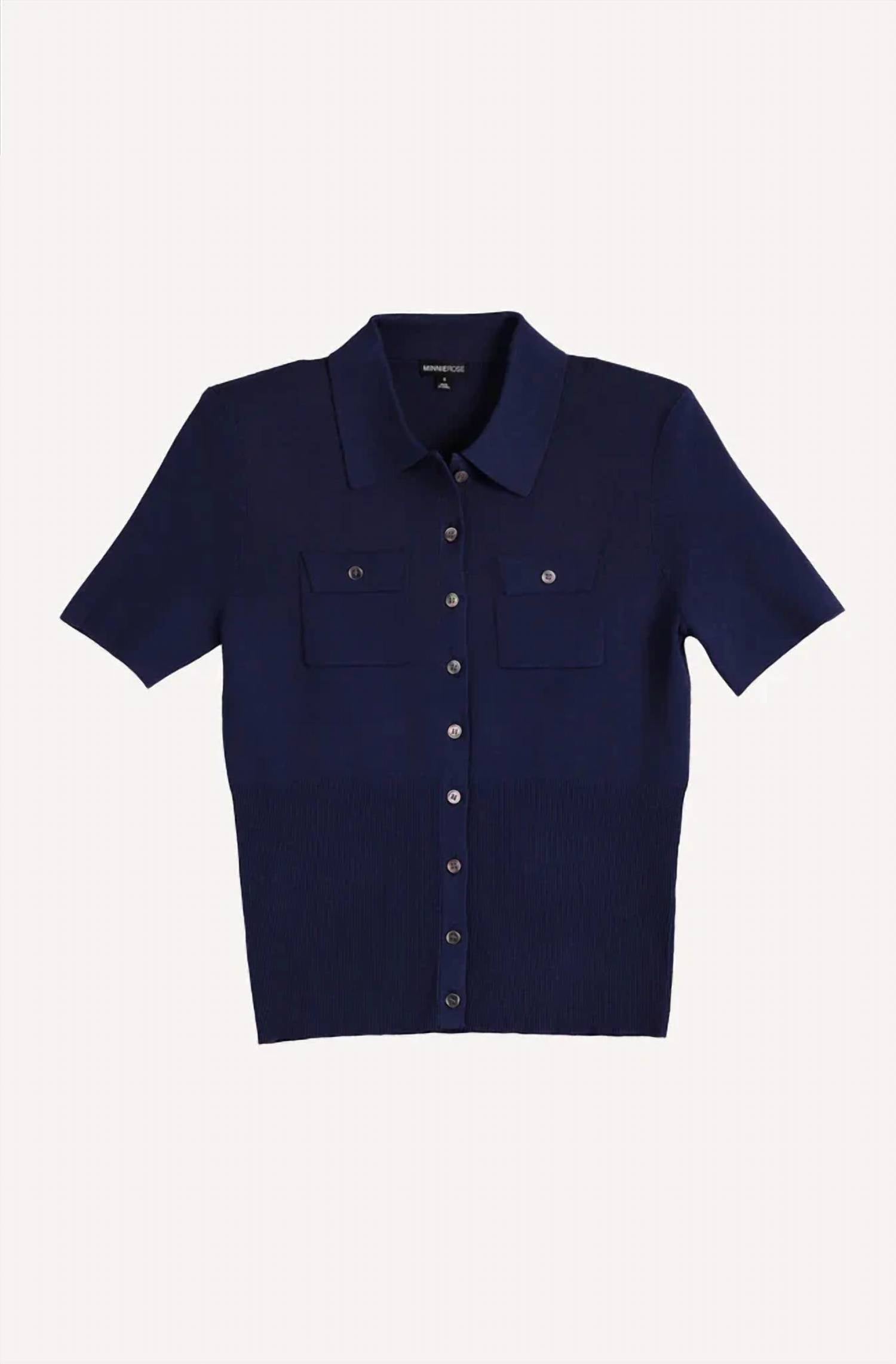 Minnie Rose - Short Sleeve Collard Shirt With Pockets