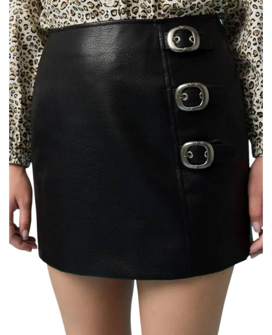 Raisonnel - FAUX PEBBLE LEATHER BUCKLE MINI SKIRT