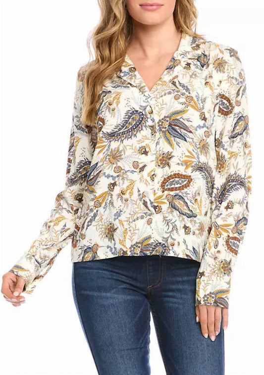 Karen Kane - Paula Paisley Long Sleeve Button Down Shirt