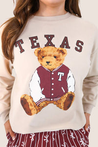 Jess Lea Benny The Texas Bear Pullover Sweatshirt in beige - women's top - detail view