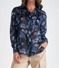 Elan - Long Sleeves Floral Sheer Blouse