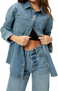 GOOD AMERICAN Split Back Shirt Jacket in blue - women's jacket