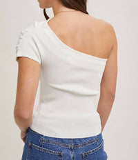 Bluivy - Draped Knit Asymmetric One Shoulder Knit Top