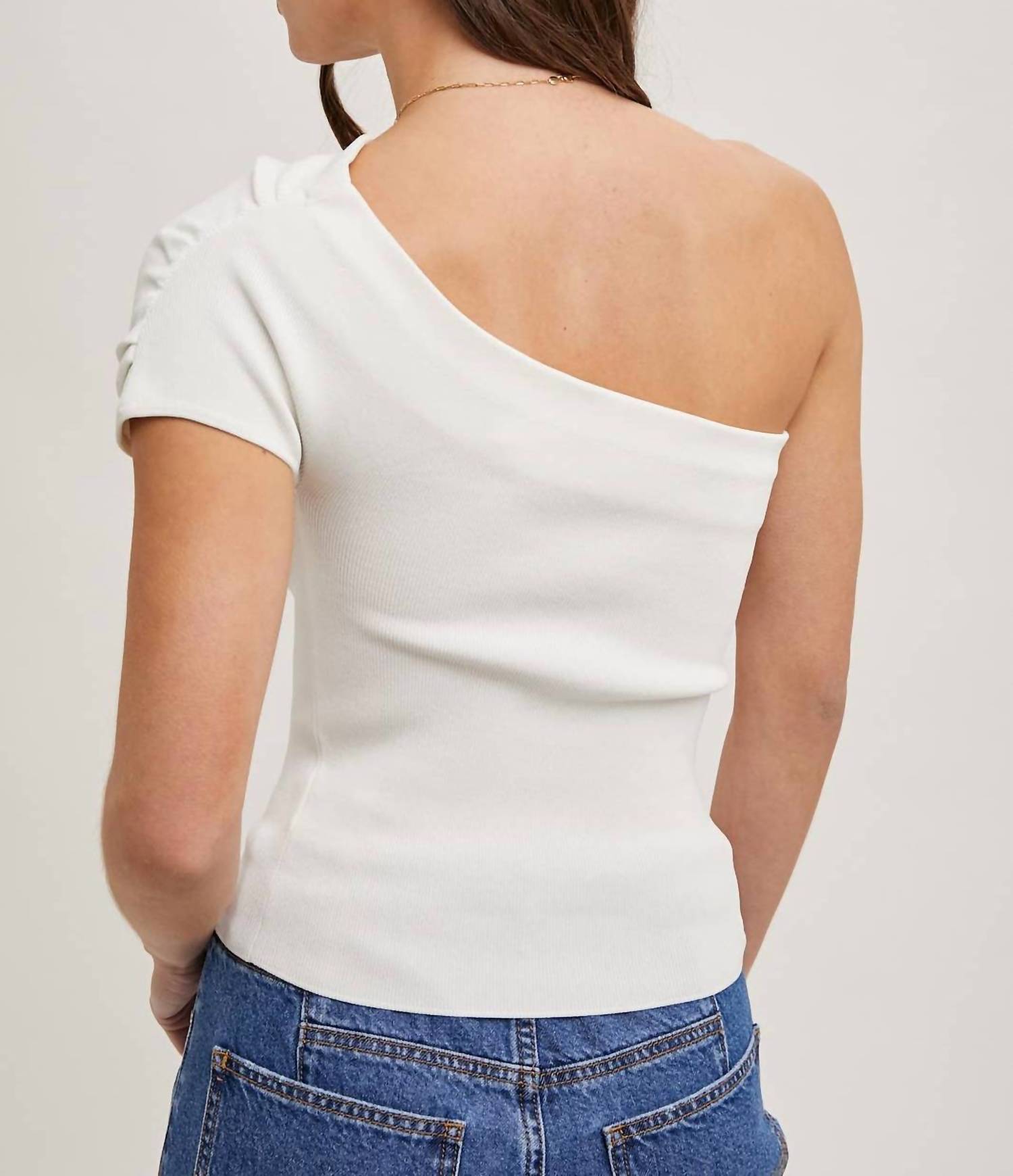 Bluivy - Draped Knit Asymmetric One Shoulder Knit Top