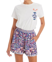 ALLISON NEW YORK Violet Printed Shorts in floral scarf - women's shorts - detail view