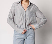 SAGE THE LABEL Starry Night Button Up Top in light blue - women's long sleeve top