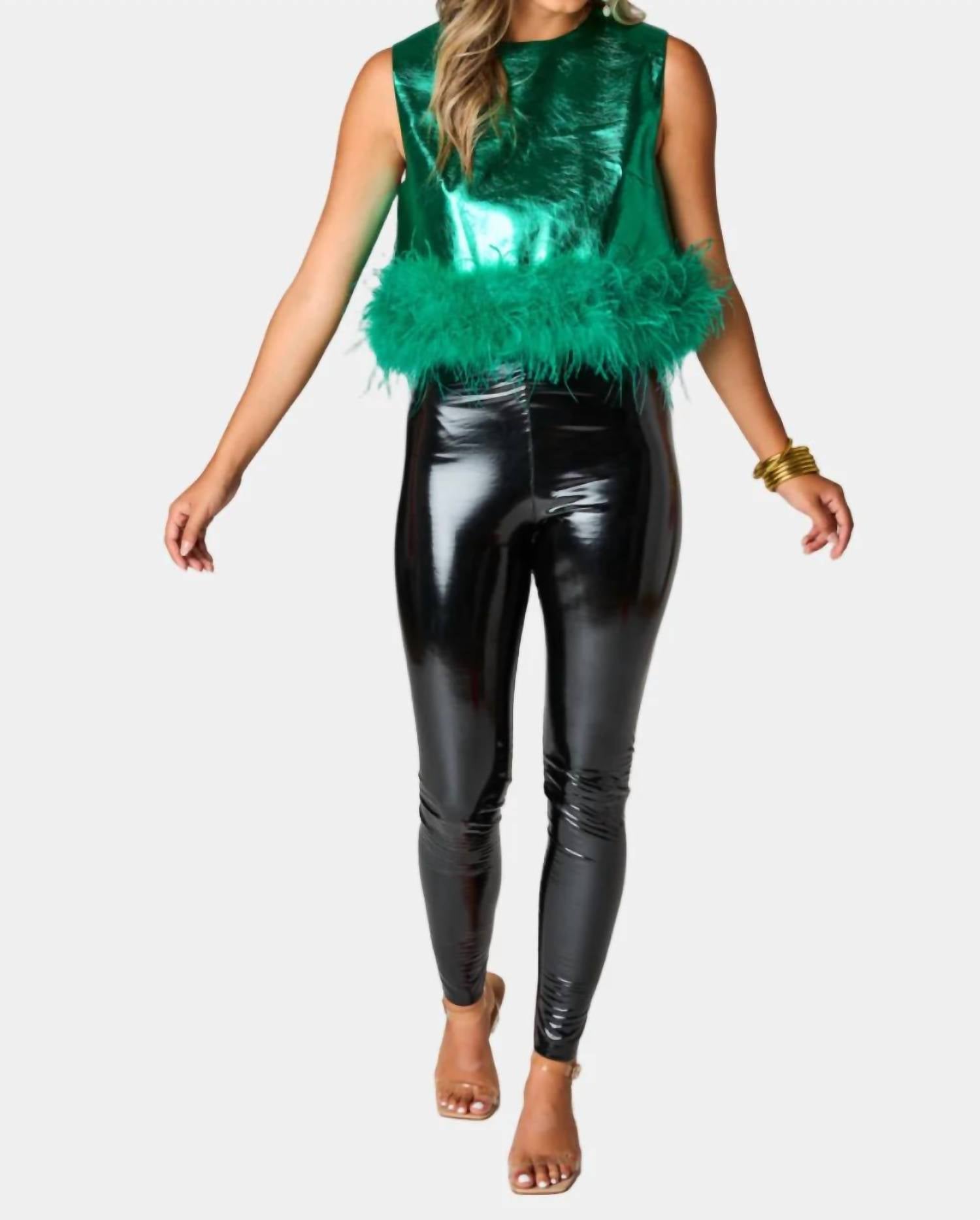 Buddylove - Queenie Metallic Feather Trim Top
