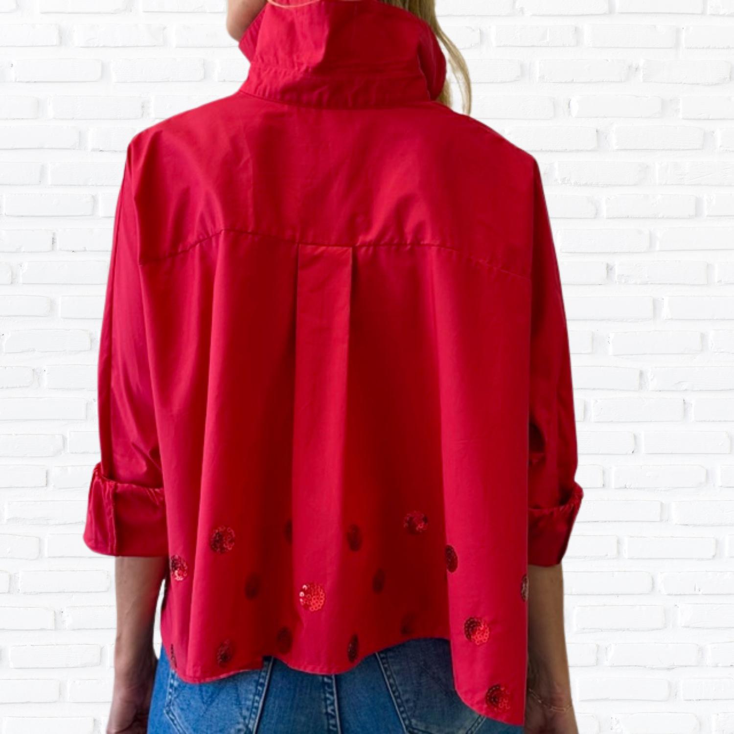 Caryn Lawn Abby Swing Sequin Top in cranberry - women's blouse - alternate view
