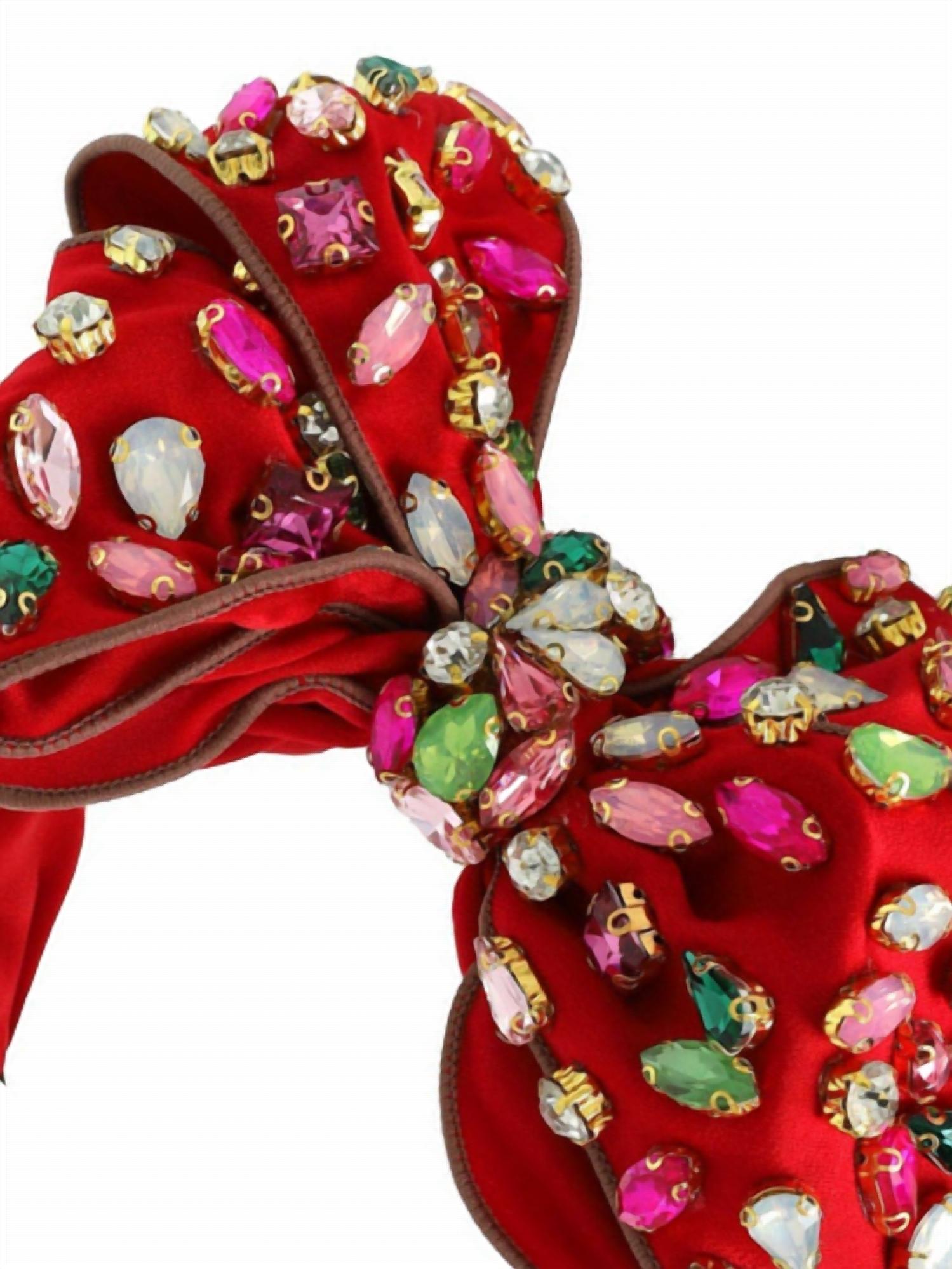 Sophia Collection - Women's Holiday Gemstone Embellished Large Bow Headband