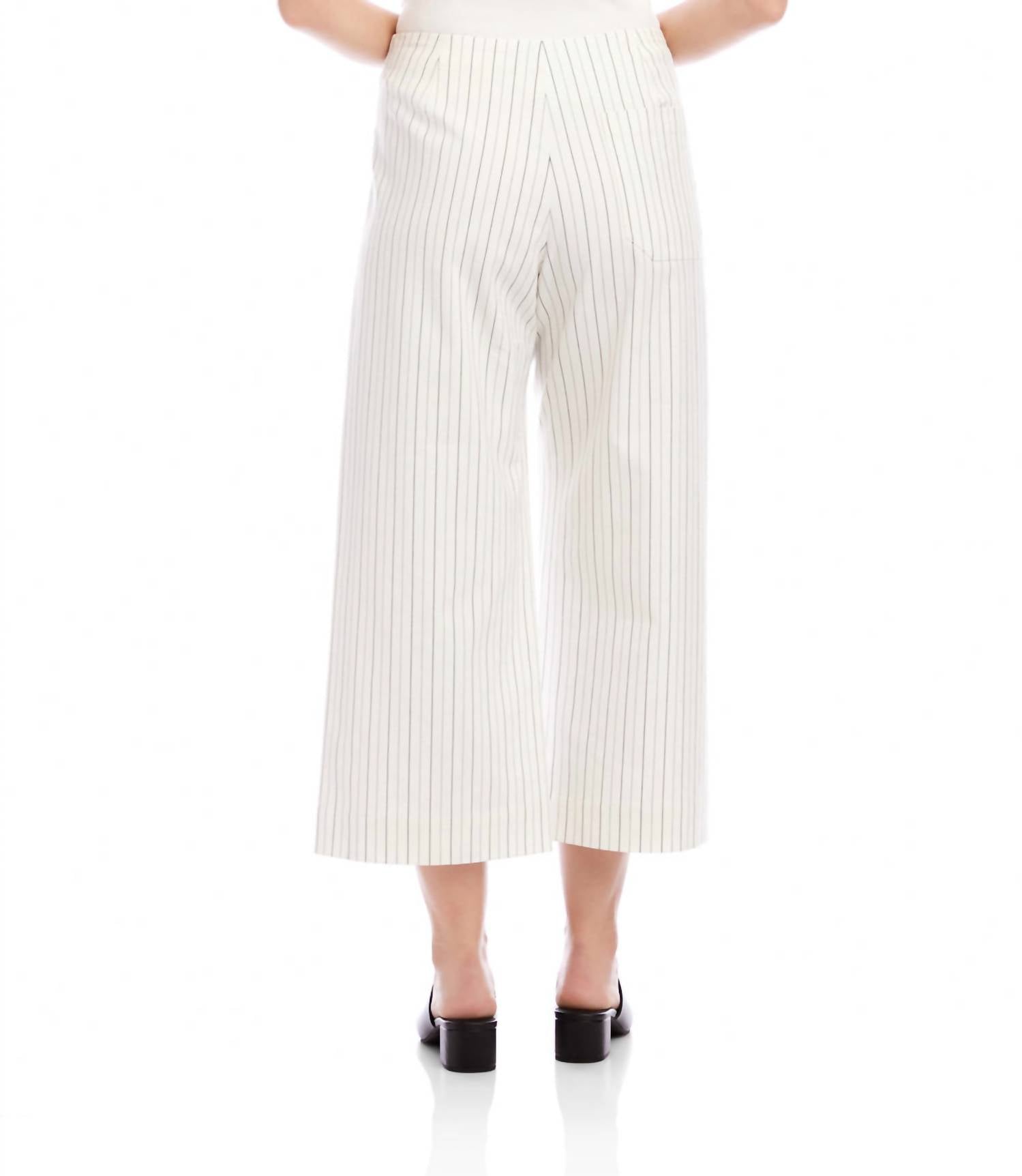 Karen Kane Stripe Cropped Wide-Leg Pants in off white with black - women's pants - alternate view