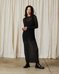 Ali Golden - Pleated Mesh High Neck Dress