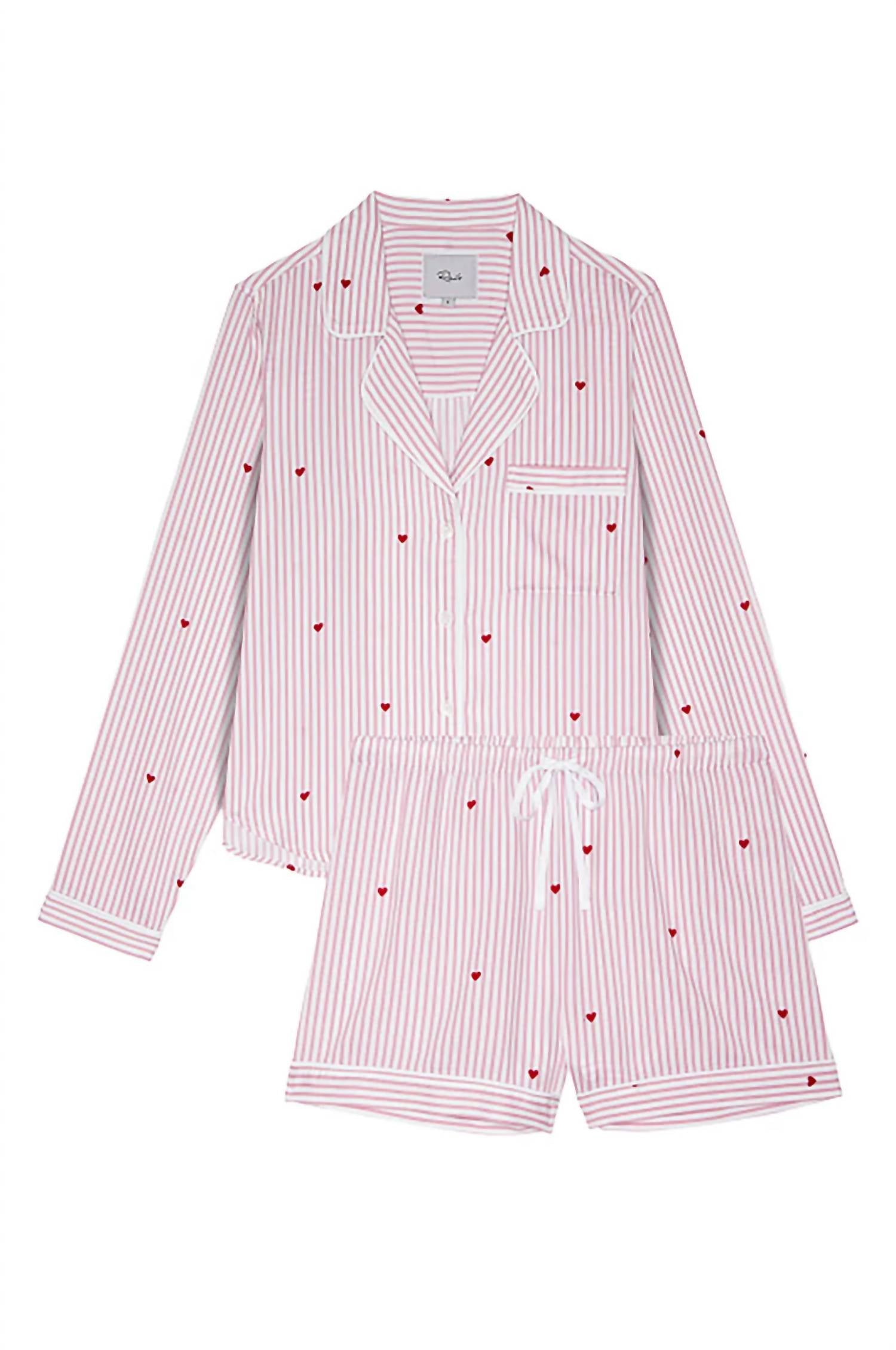 Rails Kellen Pajama Set in rose stripe hearts - women's sleepwear - detail view