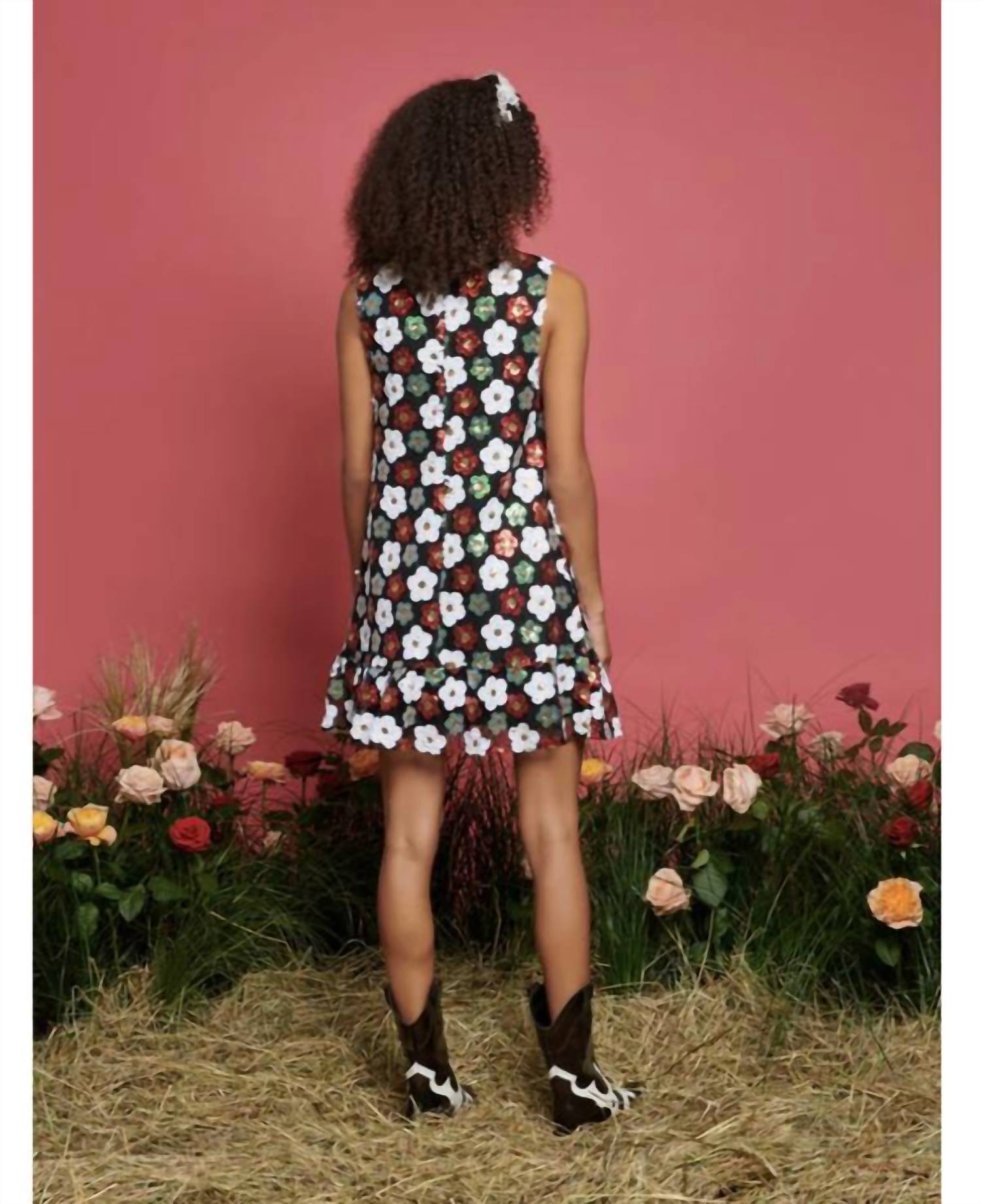 SISTER JANE Hillside Floral V-neck Sequin Mini Dress in black multi - women's dress - view 4
